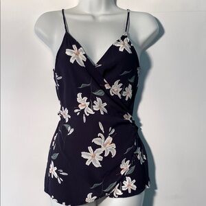 Kismet White and Navy Blue Wrap Camisole Fitted Sleeveless Top